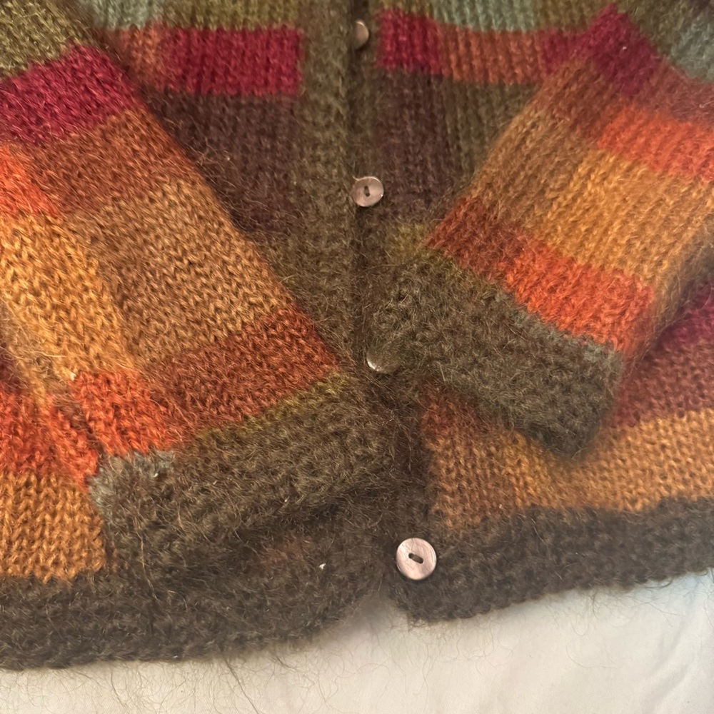 HAND KNIT …Talbots Autumn Tones Plaid Cardigan. Perfect condition - Picture 2 of 11